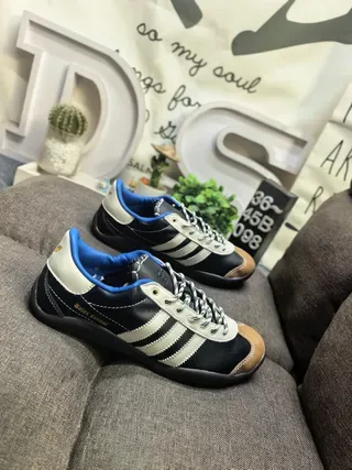 Adidas Black Beige Leather Upper Three-Stripe Side Panel Lifestyle Sneakers 9