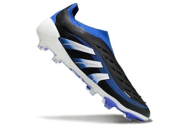 Adidas Zapatos de fútbol negro azul con cuello tipo calcetín, empeine rayado con gradiente, suela para terreno firme 2