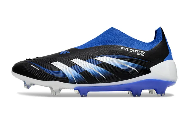 Adidas Zapatos de fútbol negro azul con cuello tipo calcetín, empeine rayado con gradiente, suela para terreno firme 3