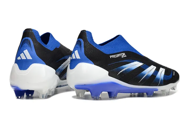Adidas Zapatos de fútbol negro azul con cuello tipo calcetín, empeine rayado con gradiente, suela para terreno firme 5
