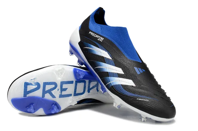 Adidas Zapatos de fútbol negro azul con cuello tipo calcetín, empeine rayado con gradiente, suela para terreno firme 6