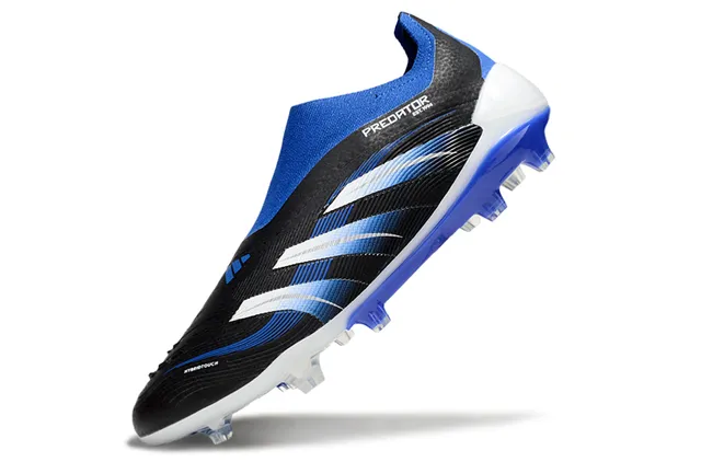 Adidas Zapatos de fútbol negro azul con cuello tipo calcetín, empeine rayado con gradiente, suela para terreno firme 7