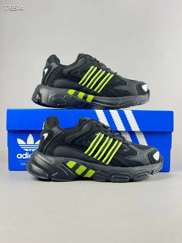 Adidas Black Green Midsole Mesh-Synthetic Hybrid Upper Chunky Sneakers 6