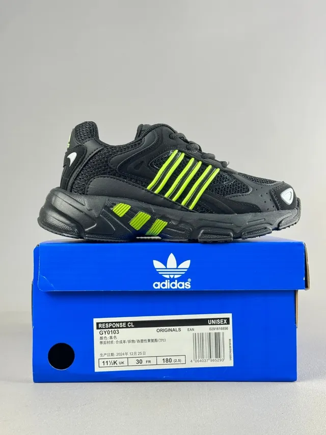 Adidas Black Green Midsole Mesh-Synthetic Hybrid Upper Chunky Sneakers 7