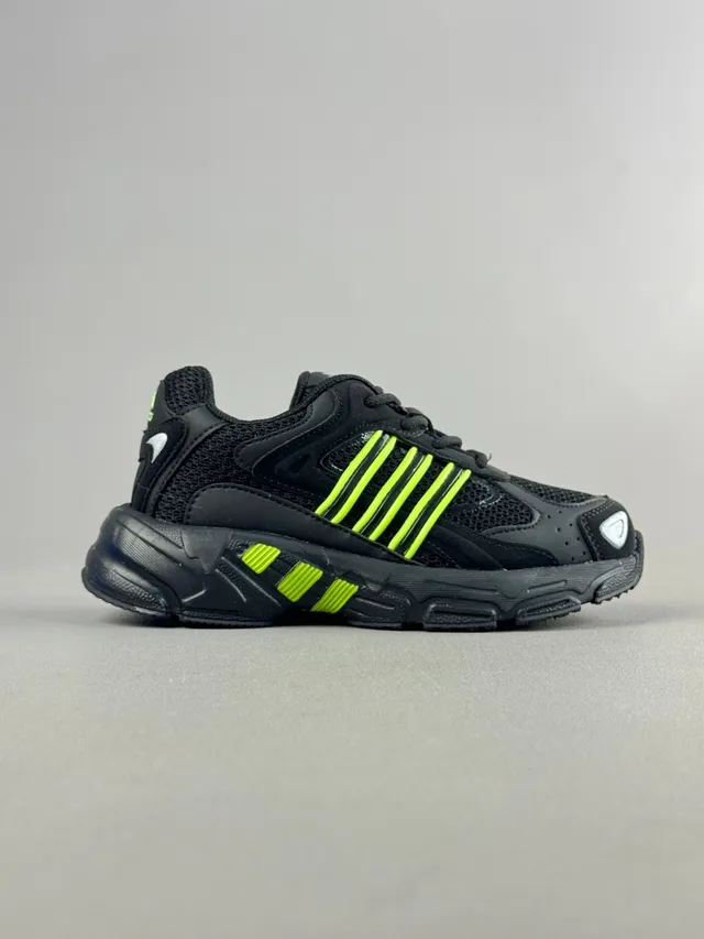 Adidas Black Green Midsole Mesh-Synthetic Hybrid Upper Chunky Sneakers 8