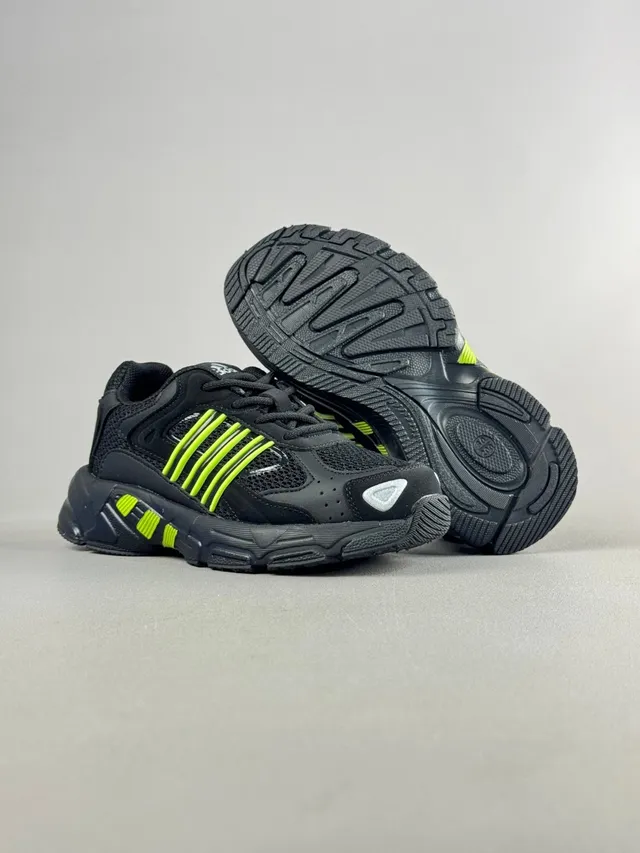 Adidas Black Green Midsole Mesh-Synthetic Hybrid Upper Chunky Sneakers 12