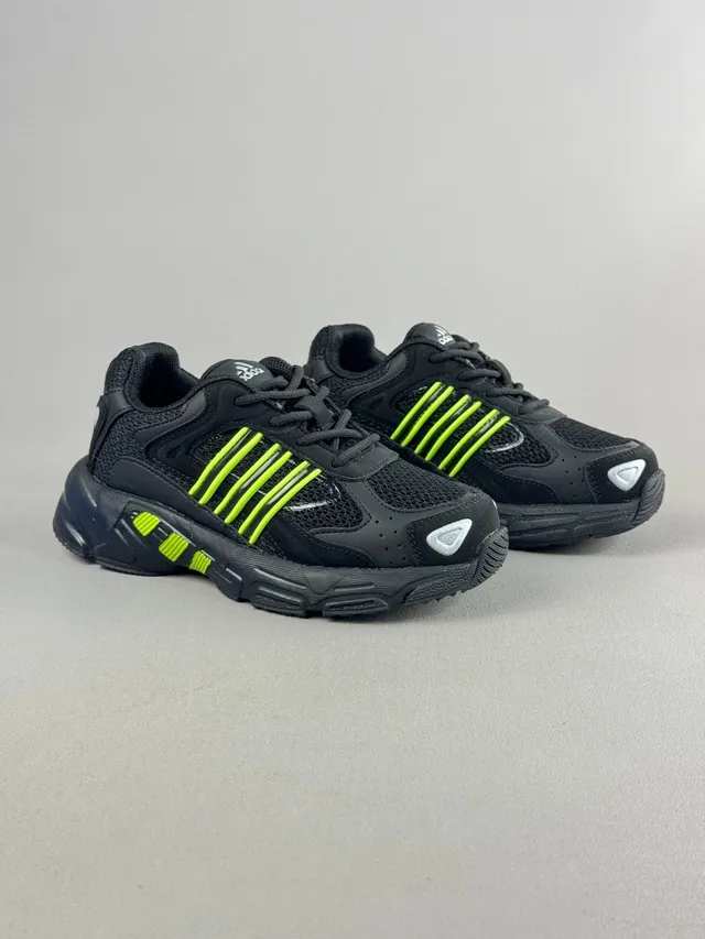 Adidas Black Green Midsole Mesh-Synthetic Hybrid Upper Chunky Sneakers 14