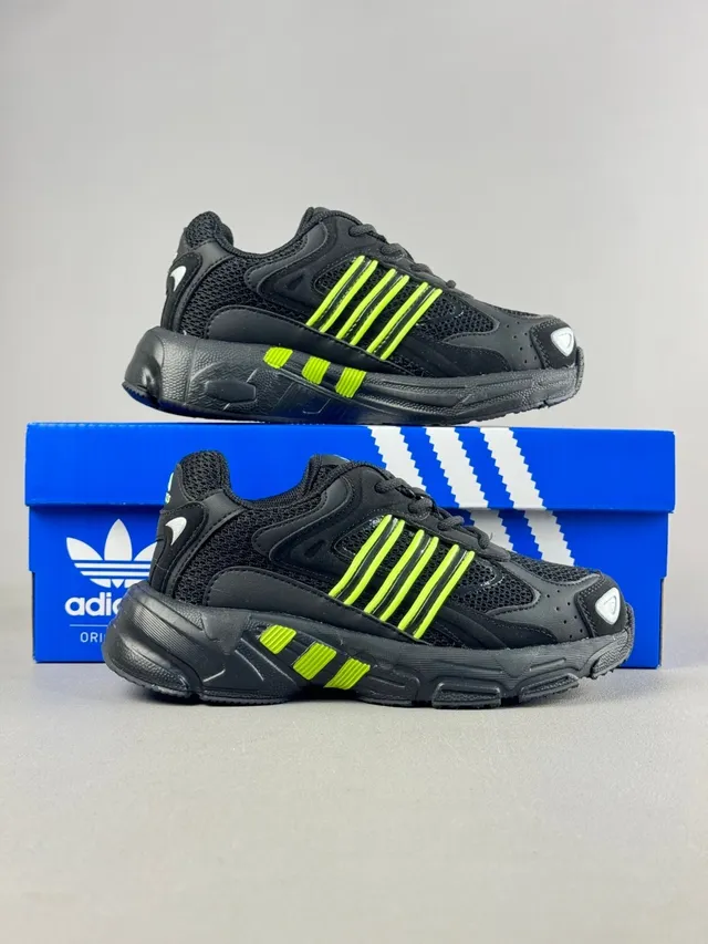 Adidas Black Green Midsole Mesh-Synthetic Hybrid Upper Chunky Sneakers 15