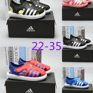 Adidas 黑色绿色露趾系带休闲凉鞋
