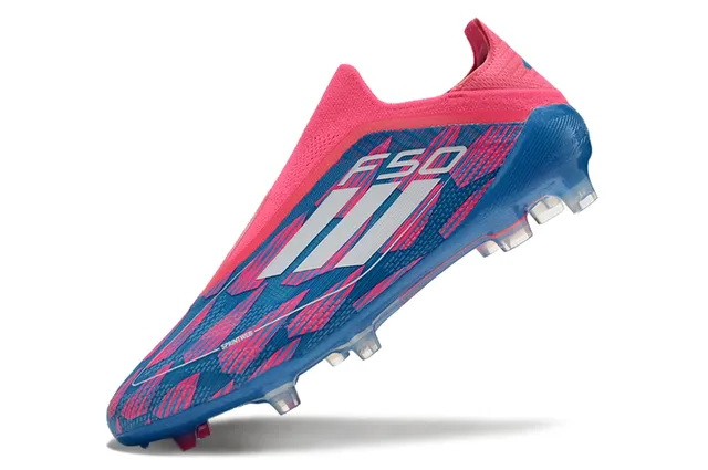 Adidas Bleu Rose Bas-Coupé Collet Ajusté Imprimé Géométrique Terrain Ferme Chaussures de Football 3
