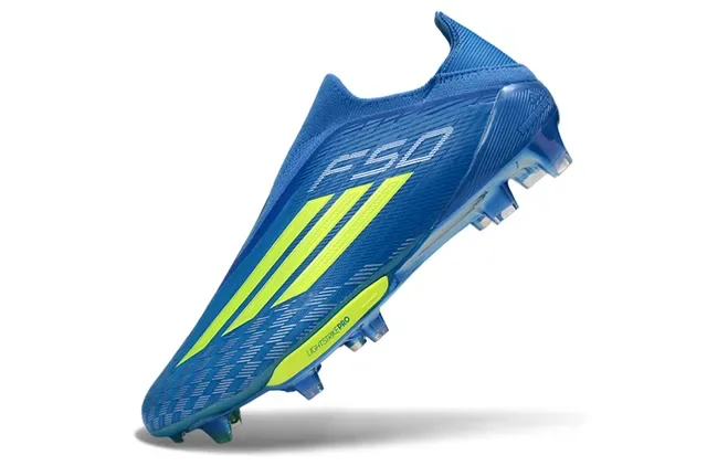 Adidas Zapatillas de Fútbol Azul Amarillo Low-Cut Knit Upper Asimétricos Cordones Firm-Ground 3