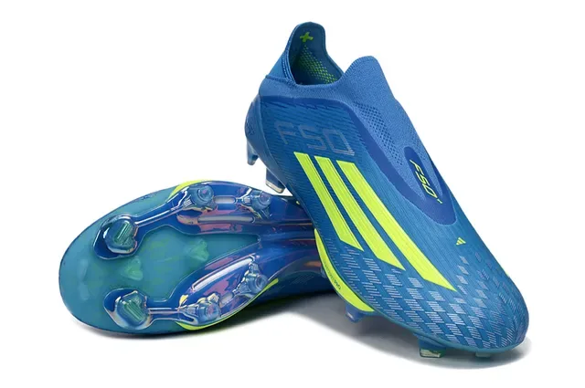 Adidas Zapatillas de Fútbol Azul Amarillo Low-Cut Knit Upper Asimétricos Cordones Firm-Ground 4