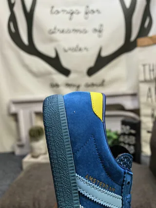 Adidas Blue Yellow Suede Upper Three-Stripe Side Panel Lifestyle Sneakers 3