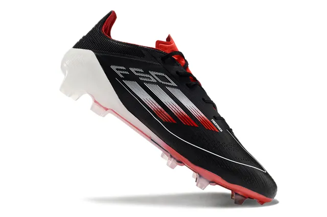 Adidas F50 Negro Rojo Low-Cut Knit Upper Sprintweb Mesh Firm-Ground Zapatos de fútbol 2