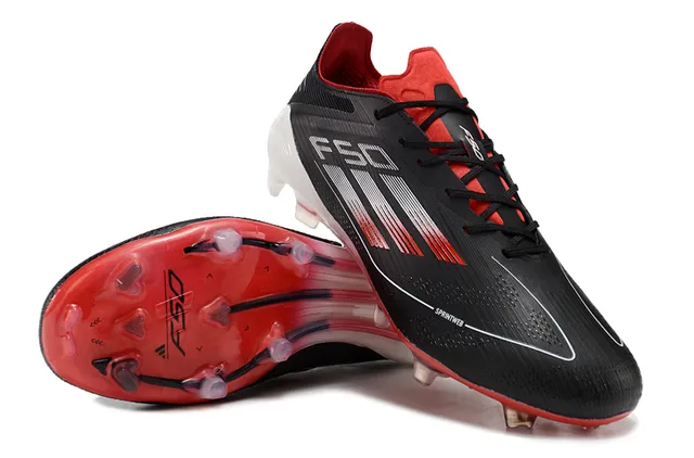 Adidas F50 Negro Rojo Low-Cut Knit Upper Sprintweb Mesh Firm-Ground Zapatos de fútbol 4