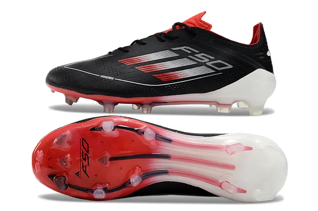 Adidas F50 Negro Rojo Low-Cut Knit Upper Sprintweb Mesh Firm-Ground Zapatos de fútbol 6