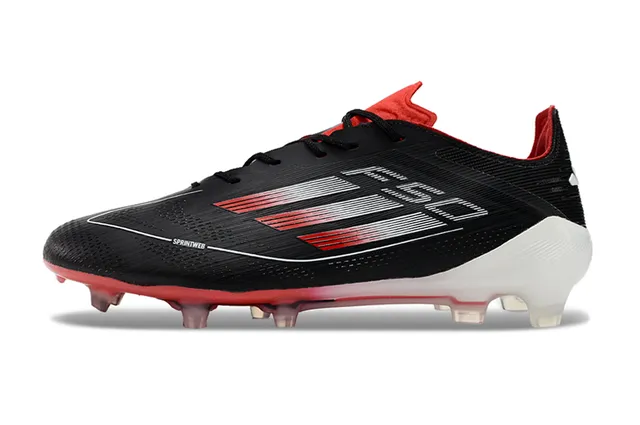 Adidas F50 Negro Rojo Low-Cut Knit Upper Sprintweb Mesh Firm-Ground Zapatos de fútbol 7