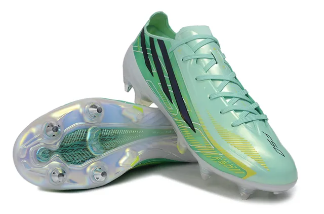 Adidas F50 Hyperfast Vert Menthe Bleu Marine Jaune Terrain Ferme Chaussures de Football 4