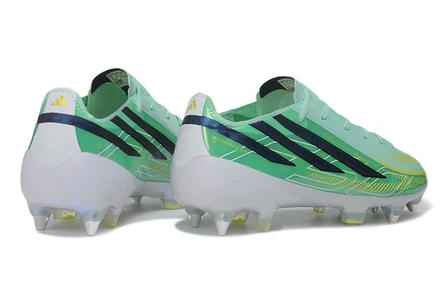Adidas F50 Hyperfast Vert Menthe Bleu Marine Jaune Terrain Ferme Chaussures de Football 5