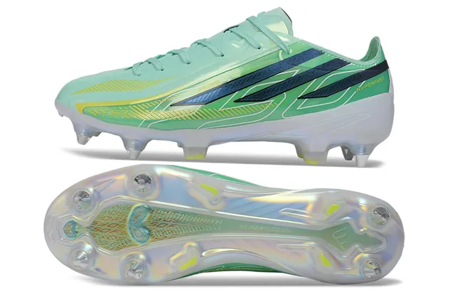 Adidas F50 Hyperfast Vert Menthe Bleu Marine Jaune Terrain Ferme Chaussures de Football 6