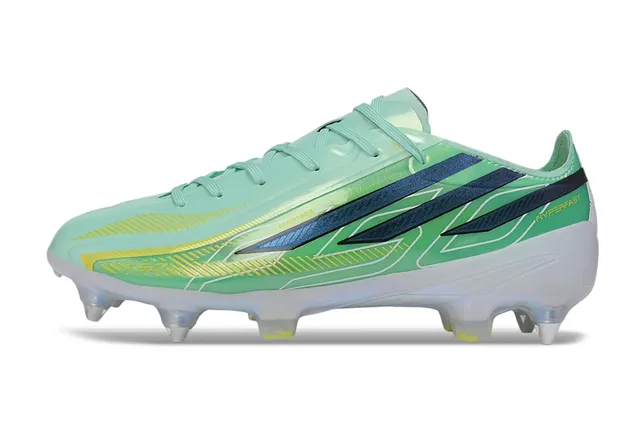 Adidas F50 Hyperfast Vert Menthe Bleu Marine Jaune Terrain Ferme Chaussures de Football 7