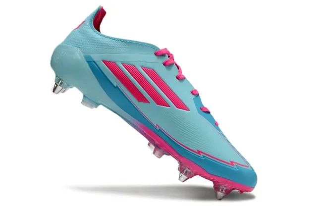 Adidas F50 Messi Azul claro y rosa Tacón firme Zapatos de fútbol 2