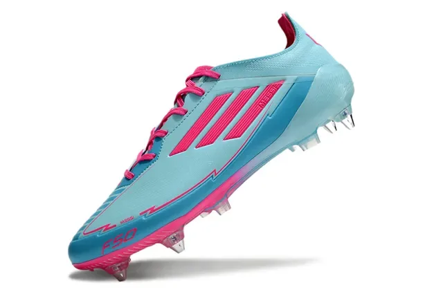 Adidas F50 Messi Azul claro y rosa Tacón firme Zapatos de fútbol 3