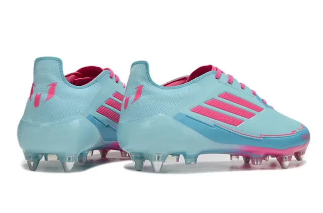 Adidas F50 Messi Azul claro y rosa Tacón firme Zapatos de fútbol 5