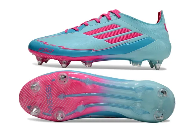 Adidas F50 Messi Azul claro y rosa Tacón firme Zapatos de fútbol 6