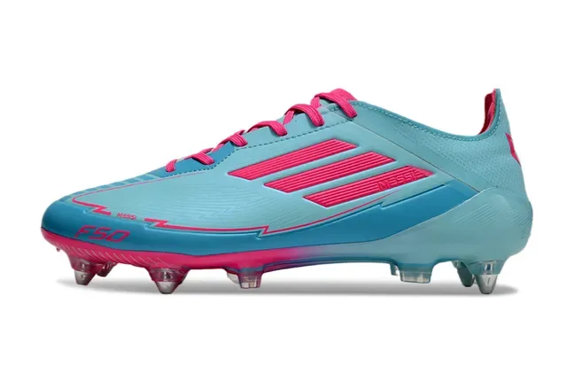 Adidas F50 Messi Azul claro y rosa Tacón firme Zapatos de fútbol 7