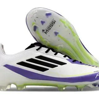 Adidas F50 Messi Zapatos de Fútbol Blanco Púrpura Verde Neón Suelo Firme