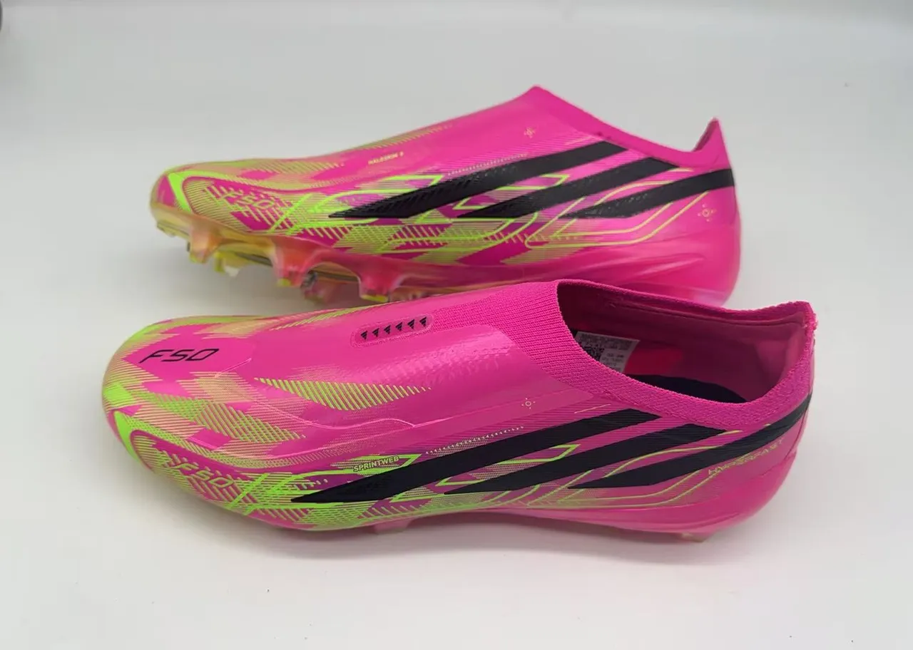 Adidas F50 rose et vert néon Chaussures de football pour terrain ferme 3