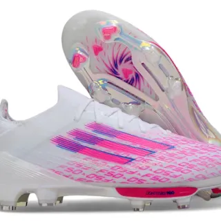 Adidas F50 Blanc Rose Bas Coupe Tricot Supérieur Plateforme Translucide Firm-Ground Chaussures de Football