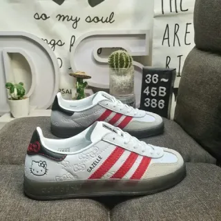 Adidas Gazelle Hello Kitty تعاون رمادي أحمر أسلوب حياة أحذية رياضية
