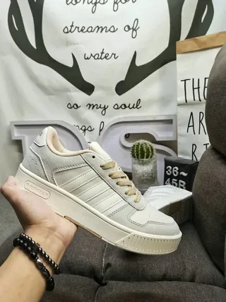 Adidas Gray Beige Low-Top Suede-and-Textile Upper Lifestyle Sneakers 5
