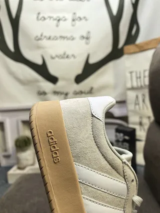 Adidas Gray Beige Suede And Leather Upper Three-Stripe Side Panel Lifestyle Sneakers 3