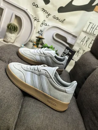 Adidas Gray Beige Suede And Leather Upper Three-Stripe Side Panel Lifestyle Sneakers 7