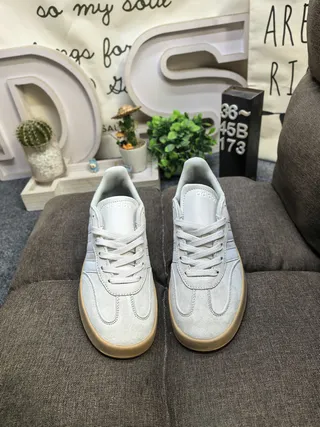 Adidas Gray Beige Suede And Leather Upper Three-Stripe Side Panel Lifestyle Sneakers 10