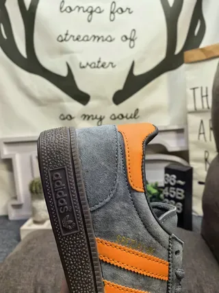 Adidas Gray Orange Suede Upper Three-Stripe Side Panel Lifestyle Sneakers 3