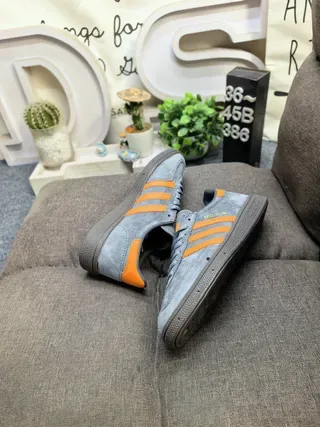 Adidas Gray Orange Suede Upper Three-Stripe Side Panel Lifestyle Sneakers 6