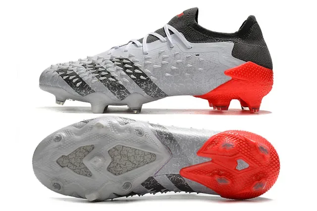 Adidas Zapatillas de fútbol gris y rojo upper sintético texturizado cordones asimétricos superficie firme 14