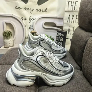 Adidas Gray White Sculpted Sole Mesh And Synthetic Overlay Construction Chunky Sneakers