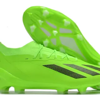 Adidas Vert Noir Néon Monochrome Rayures Perforées Sol Firme Chaussures de Football