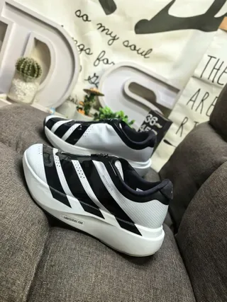 Adidas Laceless Zip-Front White and Black Lifestyle Sneakers 7