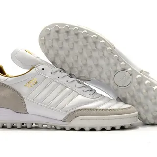 Adidas Mundial Team Branco e Cinza Dourado Gramado Sapatos de Futebol