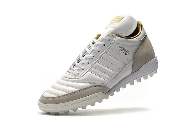 Adidas Mundial Team সাদা এবং ধূসর সোনালী ঘাস ফুটবল জুতা 16
