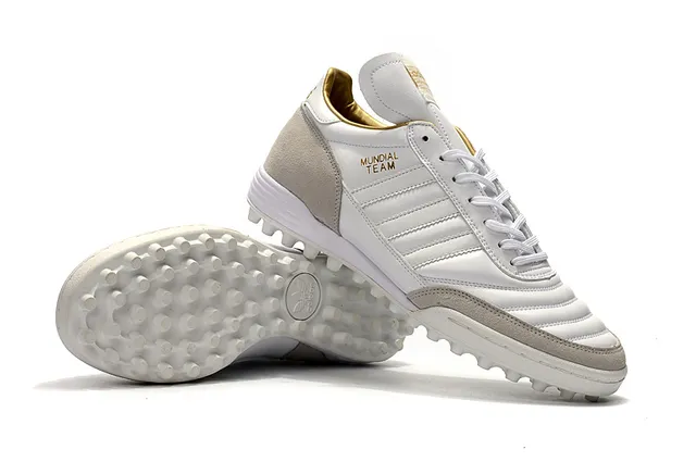 Adidas Mundial Team সাদা এবং ধূসর সোনালী ঘাস ফুটবল জুতা 17