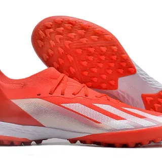 Adidas أحذية كرة القدم برتقالي أبيض منخفض القطعة أعلى منسوجة رباط غير متماثل للعشب الصناعي