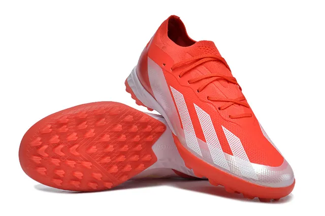 Adidas sapatos de futebol laranja branco low-cut upper de malha cadarços assimétricos grama artificial 4