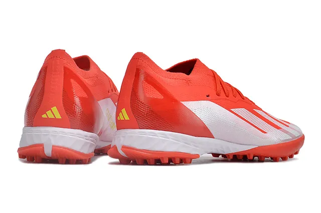 Adidas sapatos de futebol laranja branco low-cut upper de malha cadarços assimétricos grama artificial 5